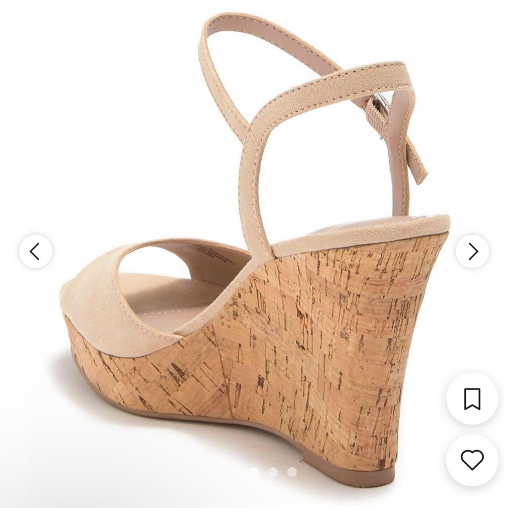 Charles by Charles David. Lambert cork wedge nude microsuede peep toe.